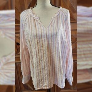 JACQUARD STRIPE SMOCKED CUFF BLOUSE SZ XL